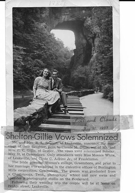 Claude Gillie Lois Shelton Wedding Announcement May 1953